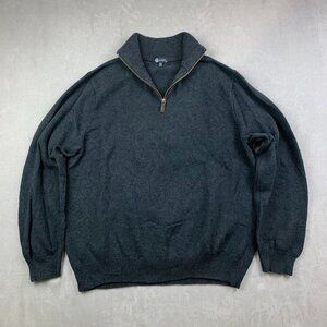 J Crew Mens Sweater XL Dark Gray 1/4 Zip Long Sleeve Cotton Cashmere Knit Preppy